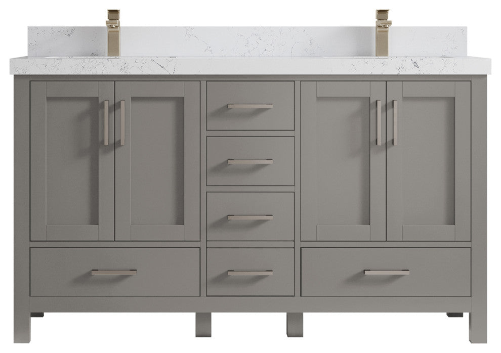 Malibu 60 Double Sink Bathroom Vanity in Elephant Skin Gray 2" Empira Quartz