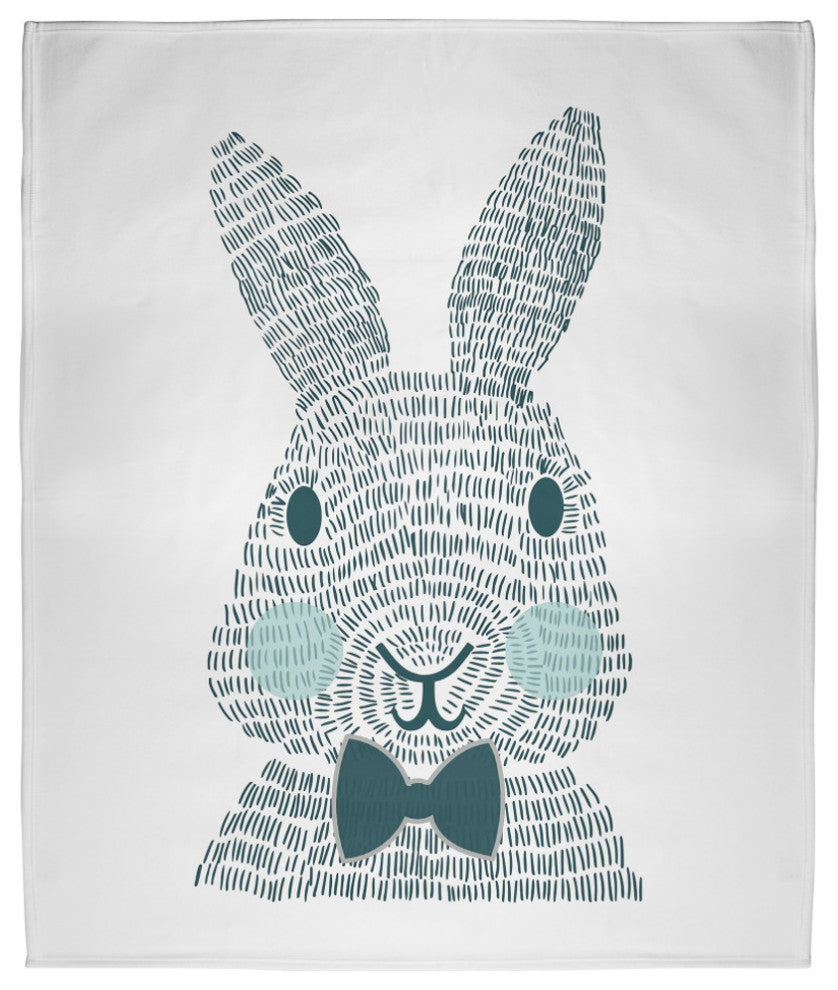 60 x 80 in Monochrome Easter Bunny Throw Blanket, Ocean Abyss Green