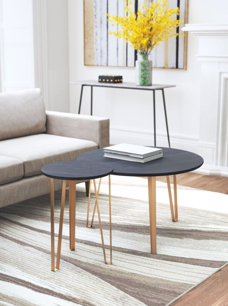 Sofa Side Table, Round, Steel Metal, Wood, Black, Gold, Mid Century Hospitality