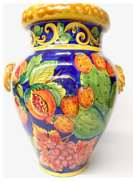 Sicilian Ceramiche Artistiche La Giara Large Orcio Vase With Fruit