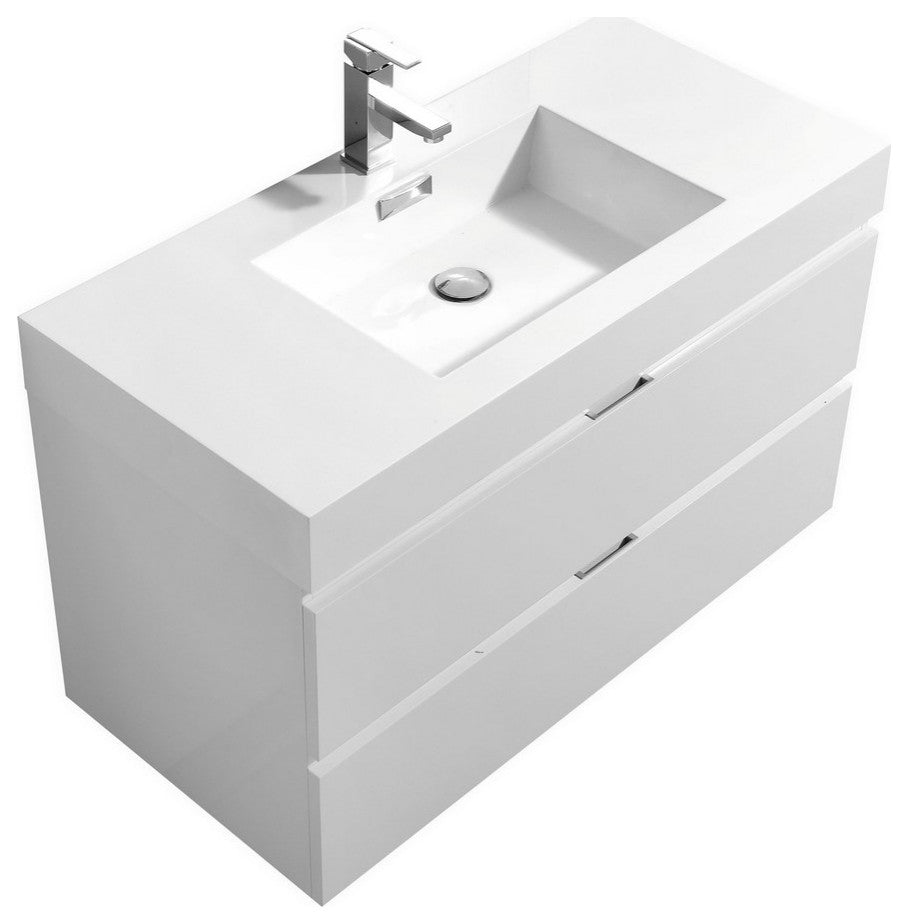 Bliss 40" High Gloss White Wall Mount Modern Bathroom Vanity