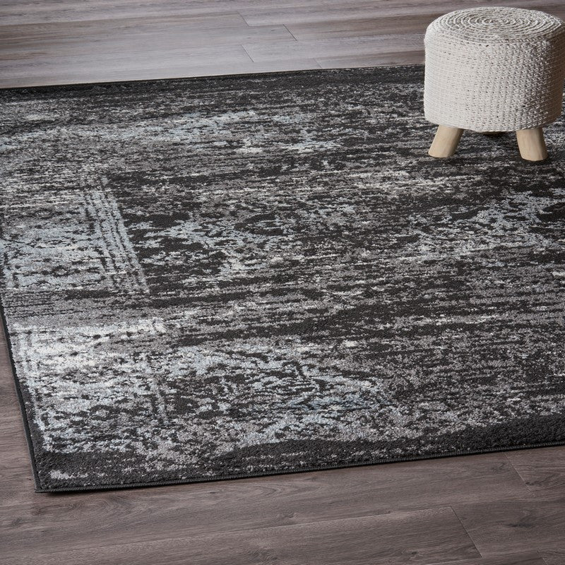 5" x 7" Black Distressed Abstract Area Rug