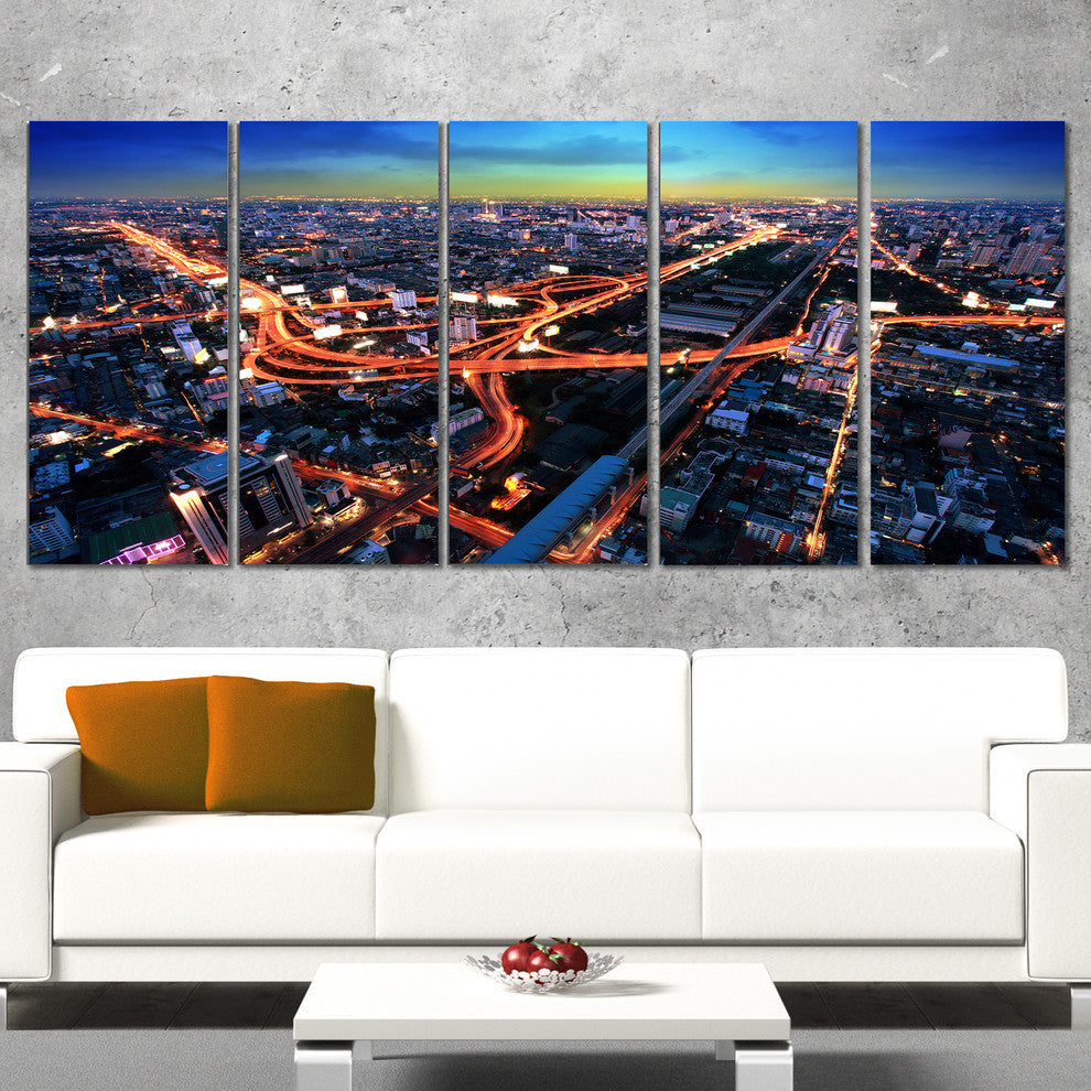 Bangkok Expressway Aerial View, Canvas Print, 60"x28", 5 Panels