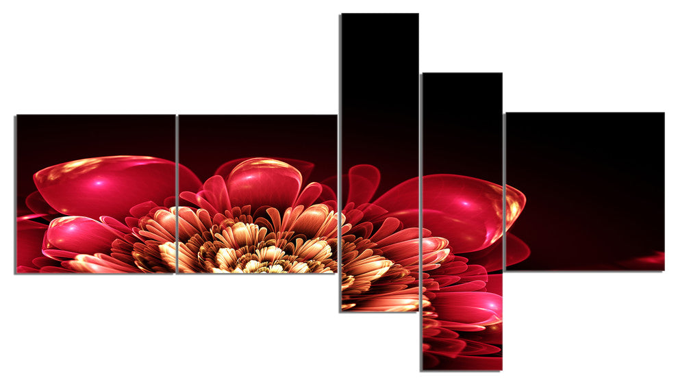 Fractal Pink Flower, Floral Art Canvas Print, 60"x32", 5 panels