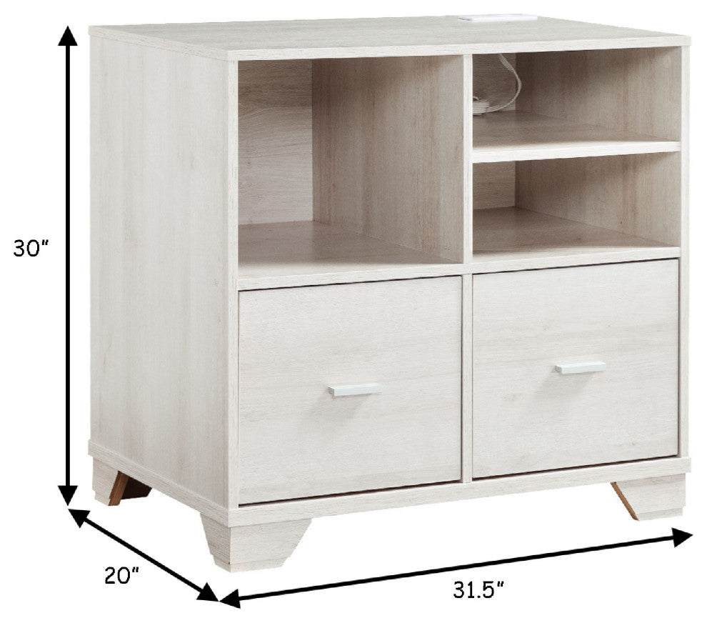 Benzara BM273004 31" File Cabinet Printer Stand Table With 2 Drawers, Oak White