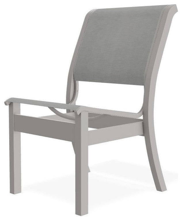 Leeward Sling Stackable Outdoor Dining Chair, Alloy/Warm Gray