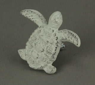 Cast Iron Sea Turtle Handle Drawer Pull Cabinet Knob Beach Decor Set of 12 Whit