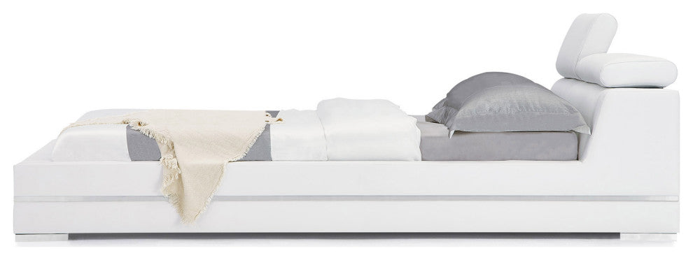 Hera White Leather Platform Bed, California King
