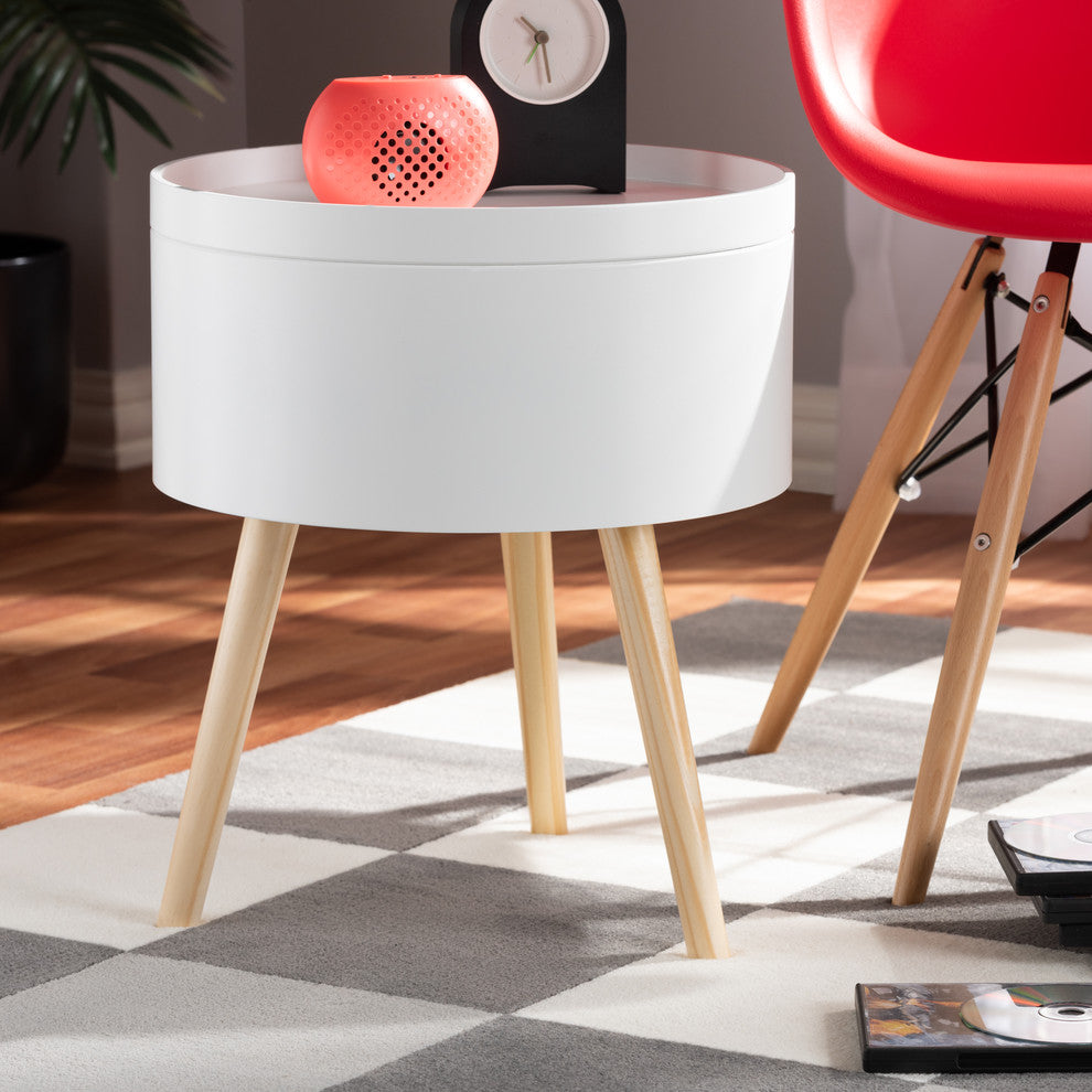 Leah Mid-Century Modern Wood Nightstand With Removable Top, White
