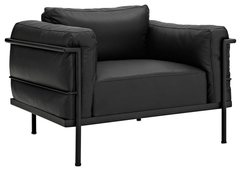 Modern Contemporary Living Room Leather Armchair and Sofa Black