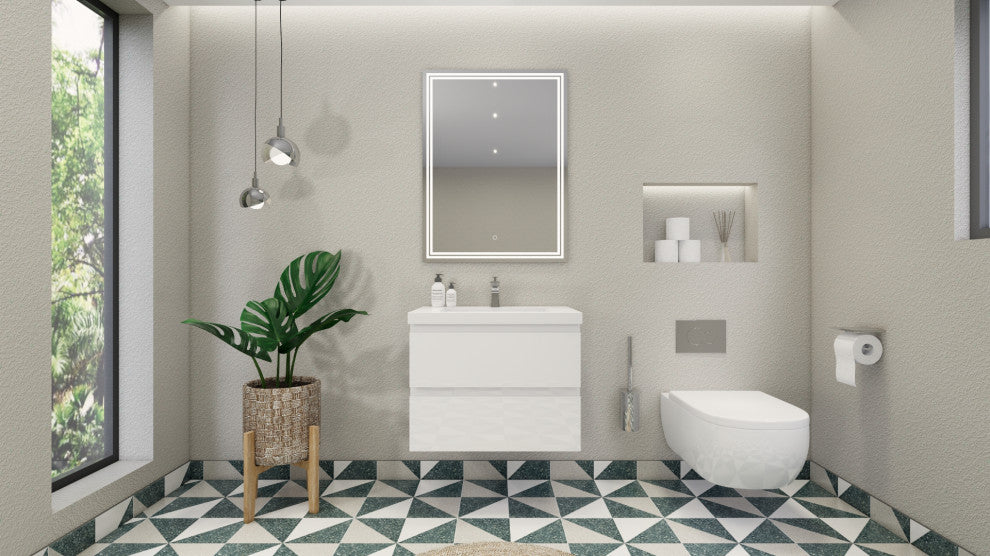 Belli 30" Wall Mounted Single Bathroom Vanity Set, Glossy White, Glossy White Top