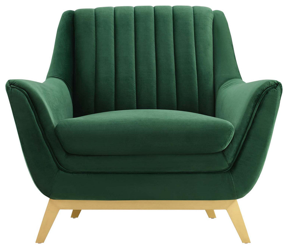 Winsome Channel Tufted Performance Velvet Armchair-Emerald