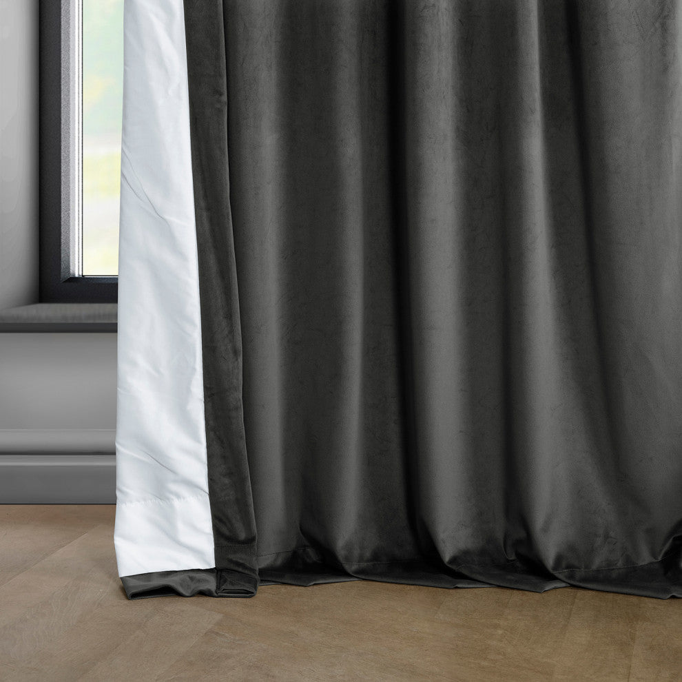 Heritage Plush Velvet Curtain Single Panel, Pepper Grey, 50"x84"