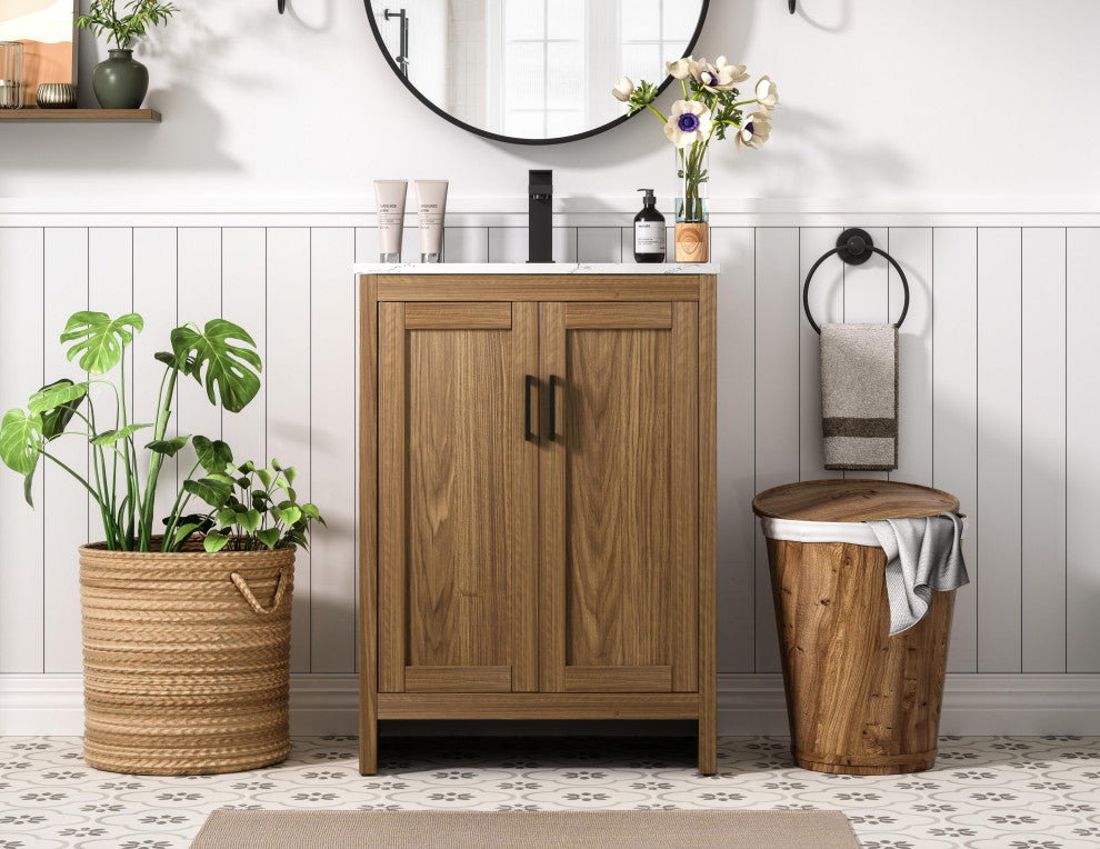 Home Living 24" Single Bathroom Vanity, Walnut Brown