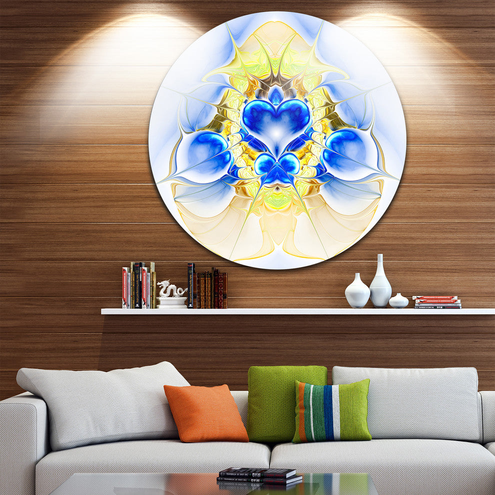 Cold Extraterrestrial Fractal Heart Blue, Floral Round Wall Art, 23"