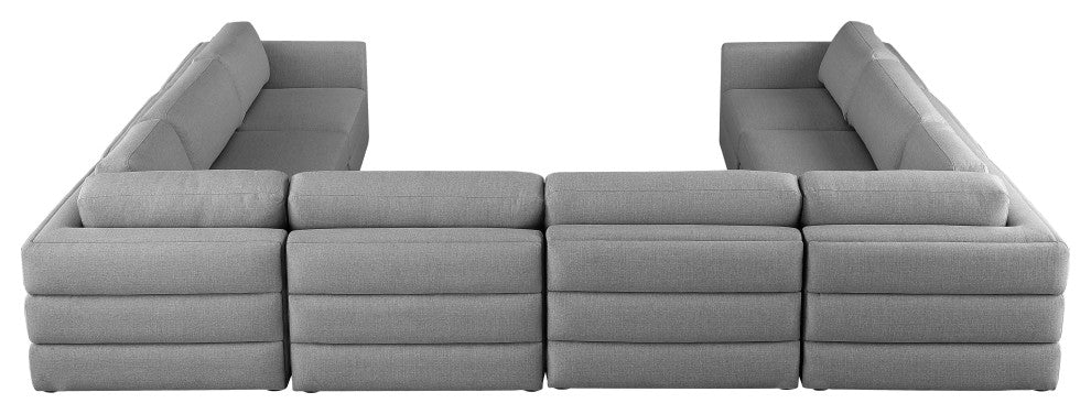 Beckham Linen Textured Fabric 8-Piece Modular U-Shaped Sectional, Grey