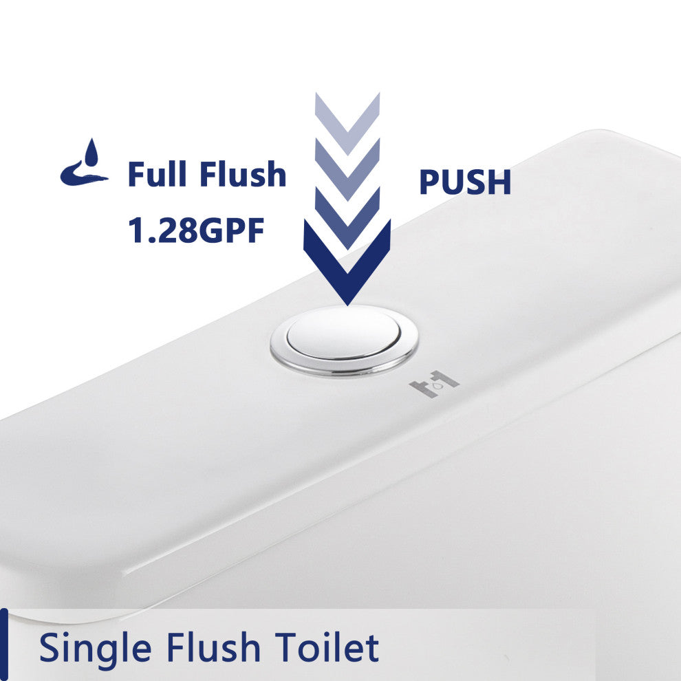 One Piece Toilet Elongated,Small Toilet Compact Modern Single Flush 1.28 GPF