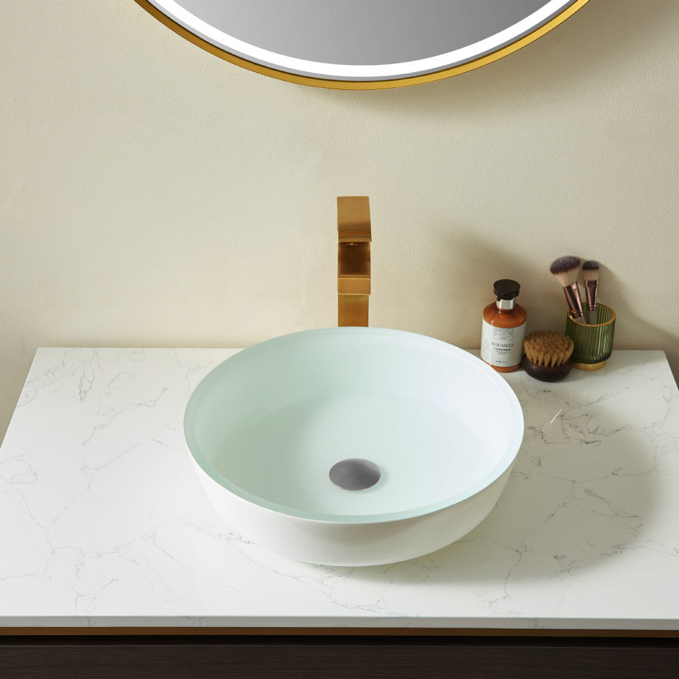 Circular Vessel Bathroom Sink without Faucet, White
