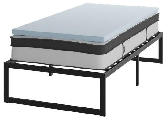 14" Metal Platform Bed Frame, 10" Pocket Spring Mattress & Memory Foam Topper, Black, Twin