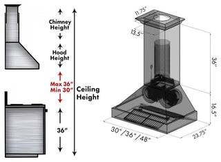 ZLINE 48" Ducted Vent Black Stainless Steel Wall Mount Range Hood