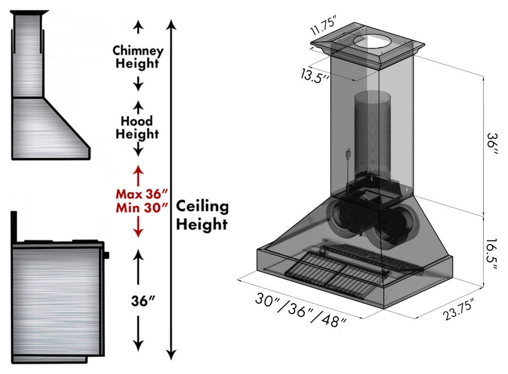 ZLINE 48" Ducted Vent Black Stainless Steel Wall Mount Range Hood