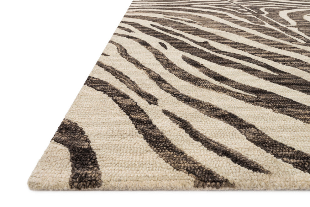 Wool Hooked Zebra Animal Print Masai MAS-01 Area Rug by Loloi, Java / Ivory, 7'9"