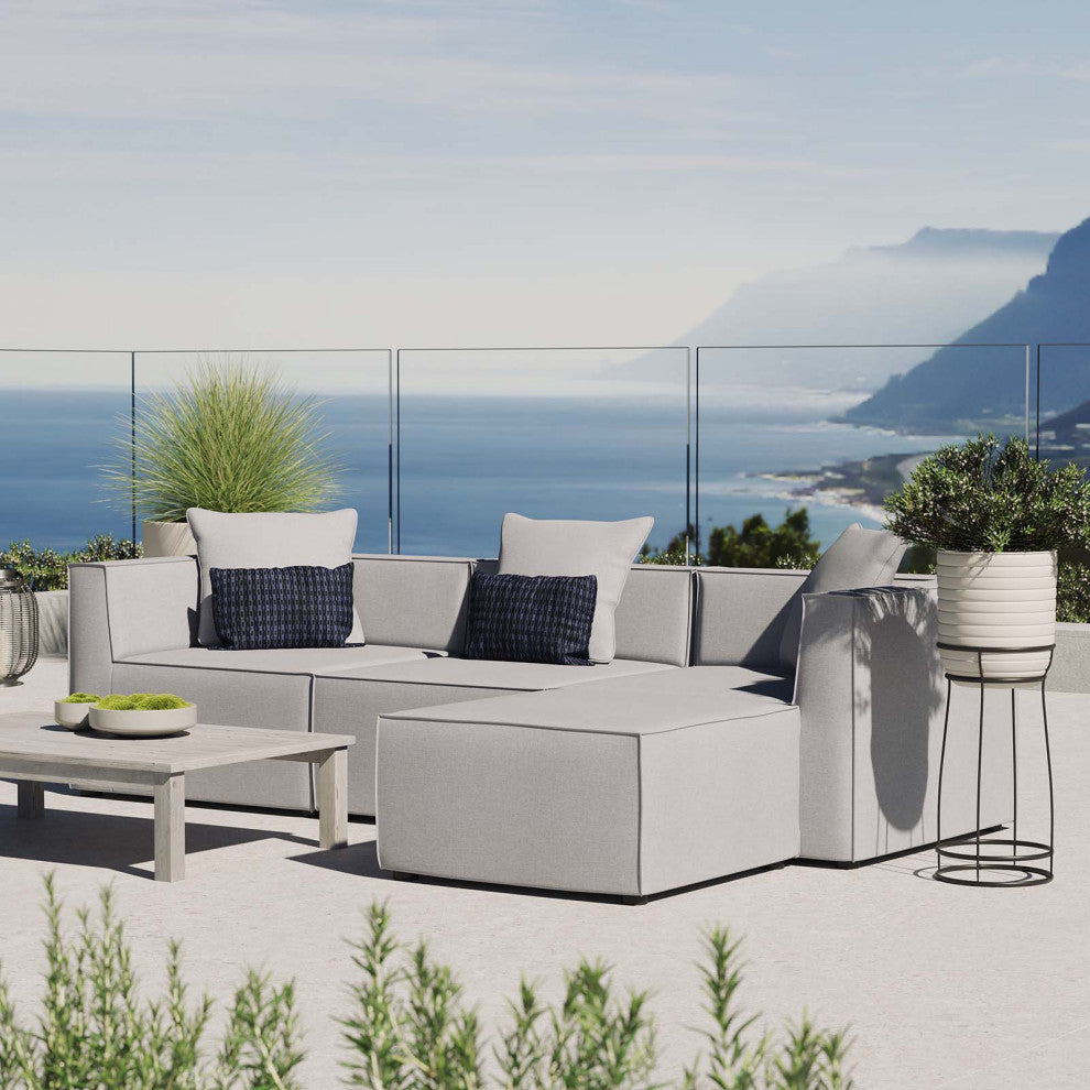 Saybrook Outdoor Patio Upholstered 4-Piece Sectional Sofa Gray