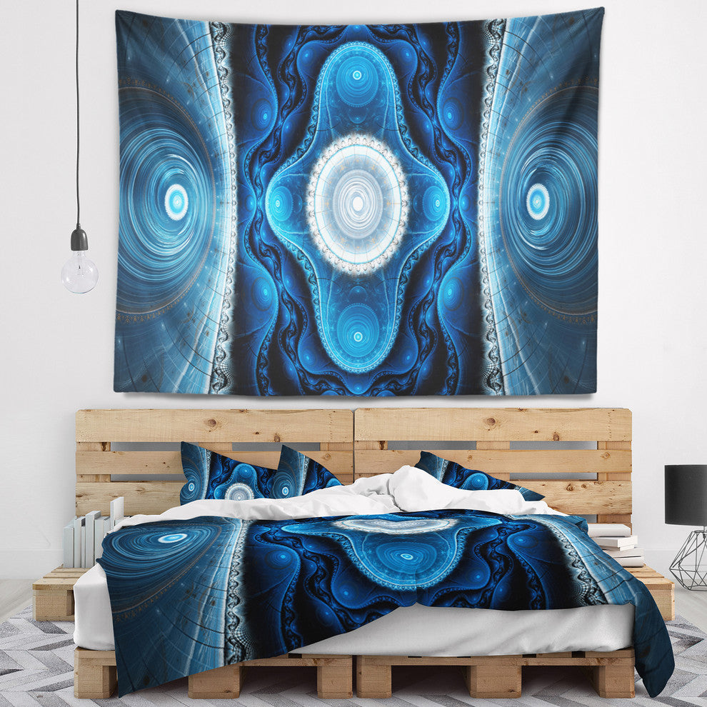 Cabalistic Blue Fractal Design Abstract Wall Tapestry, 92"x78"