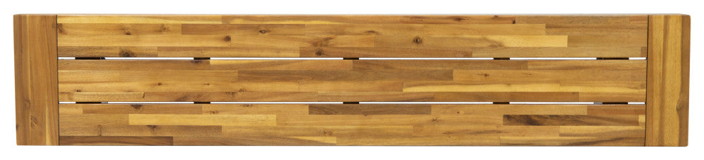 Marian Outdoor Acacia Wood Bench, Teak Finish, Rustic Metal