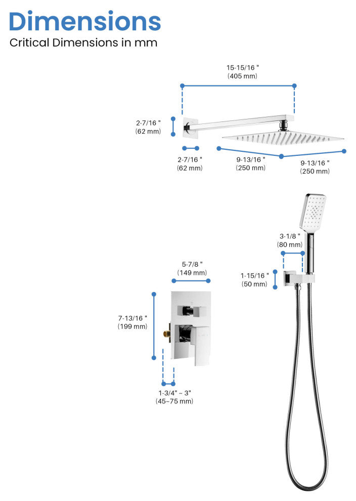 Cube Pressure 2-Function Shower System, Rough-In Valve, Chrome