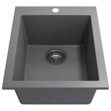 BOCCHI 1608-506-0126 Granite 16" Single Bar Sink w/ Strainer In Concrete Gray