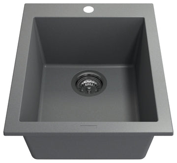 BOCCHI 1608-506-0126 Granite 16" Single Bar Sink w/ Strainer In Concrete Gray