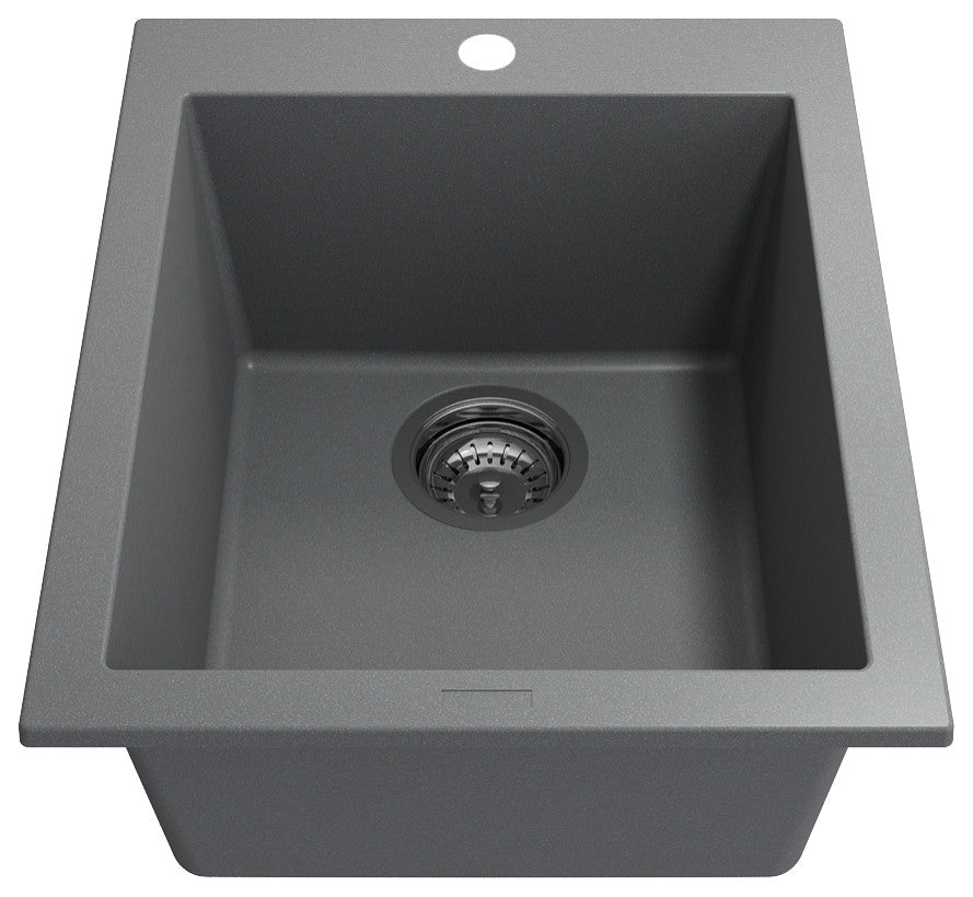 BOCCHI 1608-506-0126 Granite 16" Single Bar Sink w/ Strainer In Concrete Gray