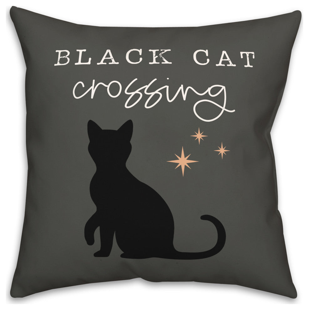 Black Cat Crossing Gray 16x16 Throw Pillow