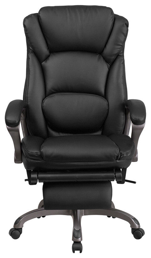 High Back Black Leather Executive Reclining Office Chair-Padded Armrests