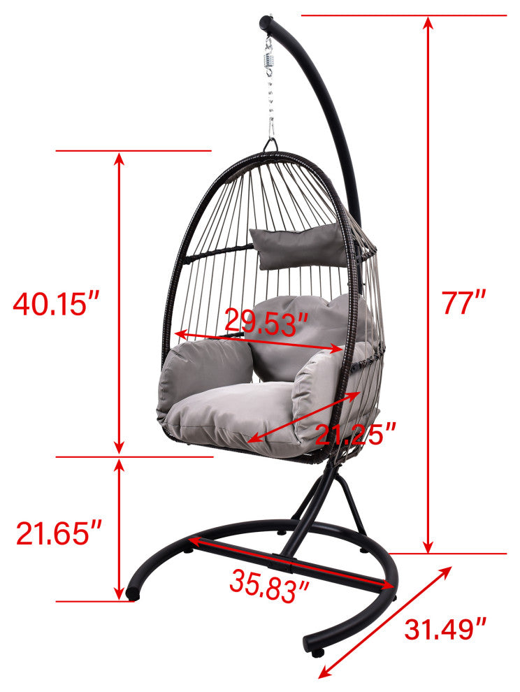 Outdoor Rattan Swing Chair Hanging Egg Chair With Cushion and Pillow