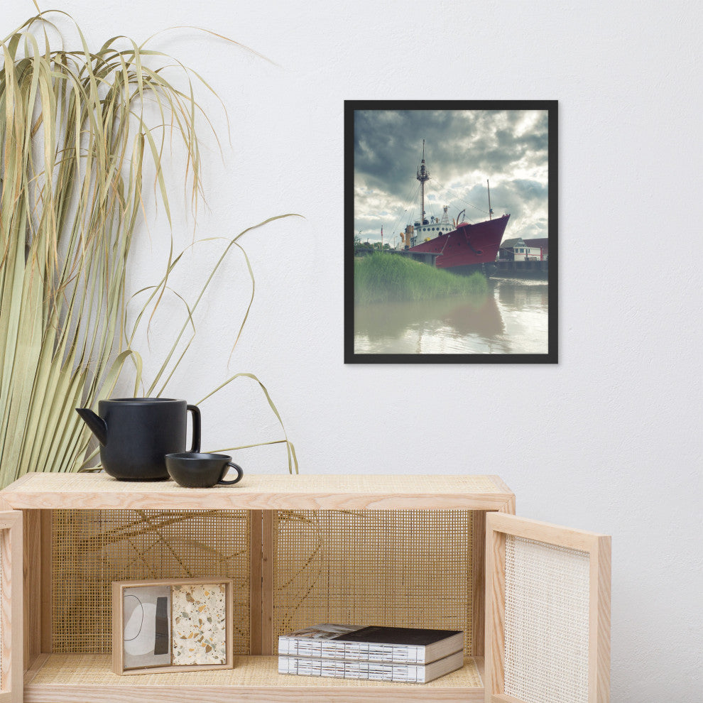 Foggy River Coastal Landscape Framed Photo Paper Wall Art Prints, Black, 16" X 20"