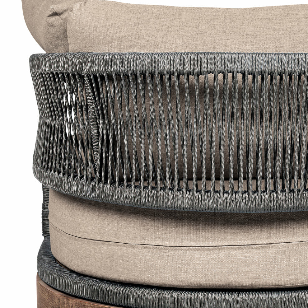 Orbit Outdoor Patio Chair Eucalyptus Wood With Gray Rope/Taupe Olefin Cushions
