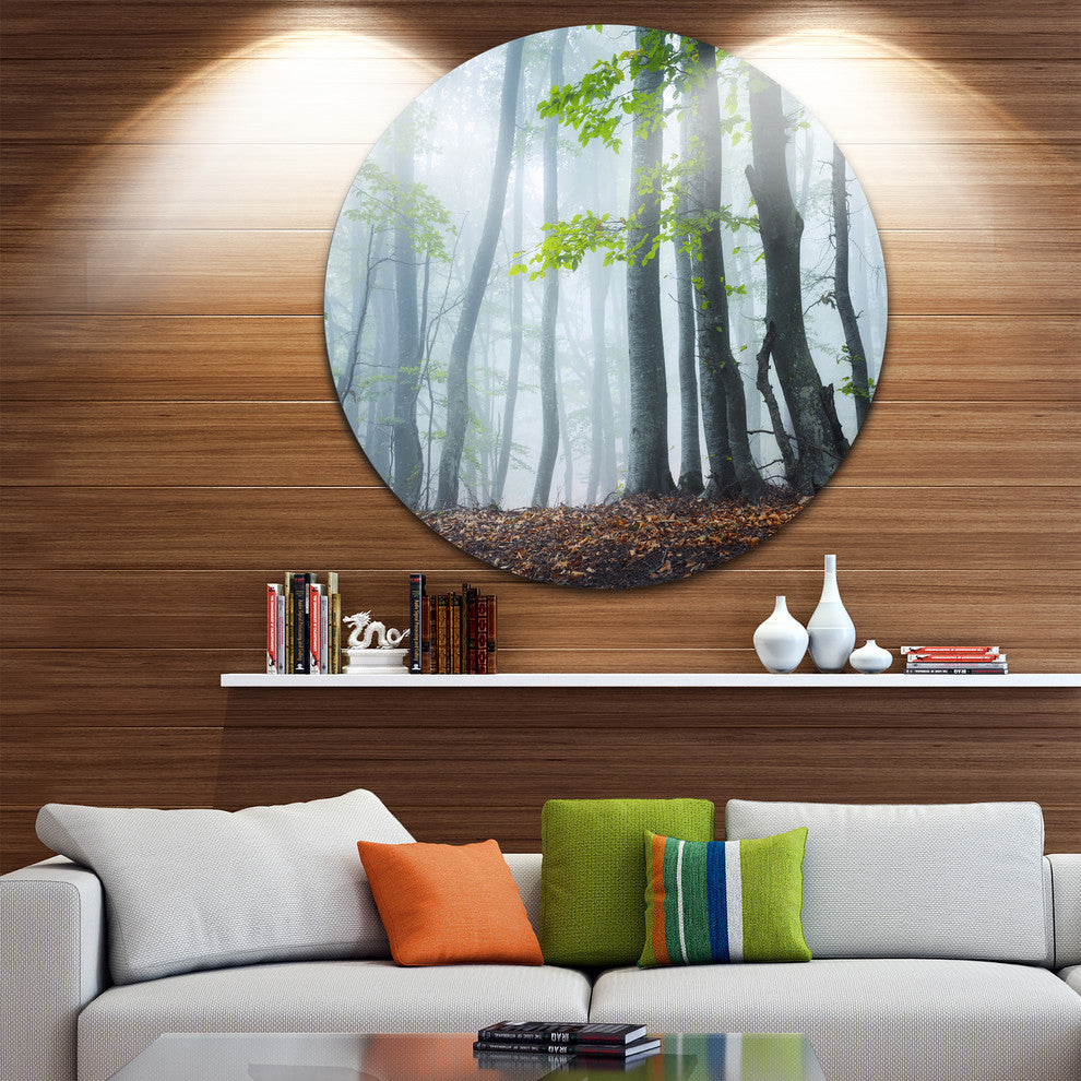 Green Leaves In Old Forest, Landscape Photo Disc Metal Artwork, 11"