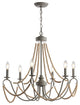 Rustica 6-Light 27" Adjustable Wood Bead Chandelier, Gray and Natural