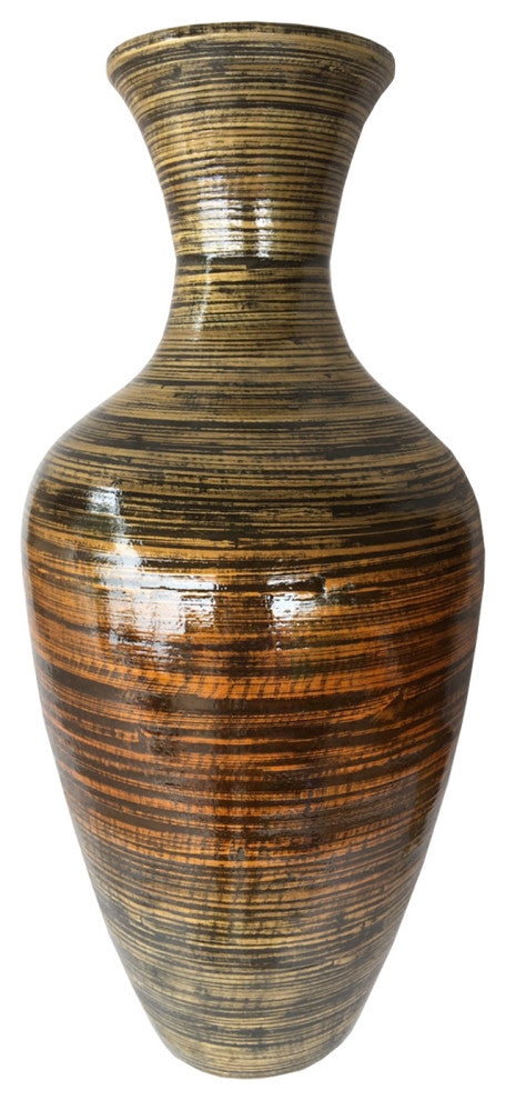 HomeRoots 25" High Black And Gold Spun Bamboo Floor Vase