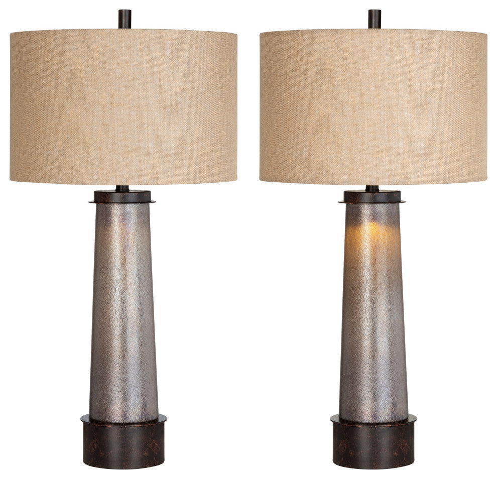 Rhodes 35" Table Lamp With Burlap Drum Shade, Bronze