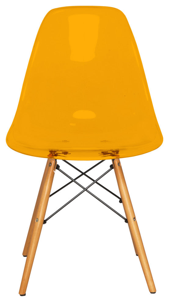 Dover Molded Dinin Side Chair, Wood Dowel Eiffel Base, Transparent Orange