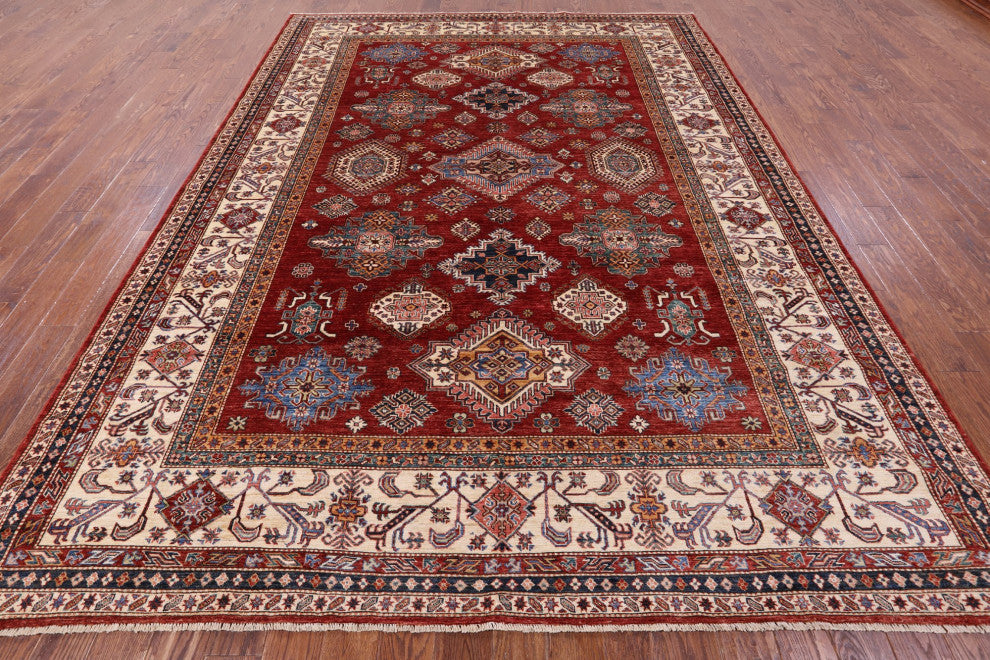 8' 9" X 12' 0" Handmade Super Kazak Geometric Rug Q10611