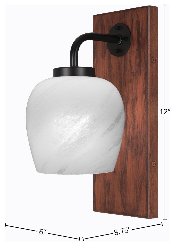 Oxbridge 1-Light Wall Sconce, Matte Black & Painted Wood-look Metal/White Marble