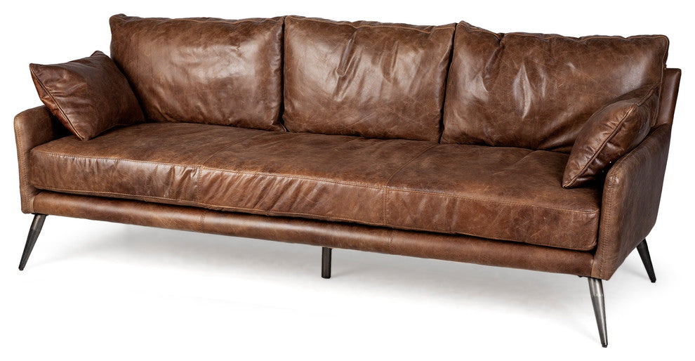 Cochrane II Genuine Brown Leather Three Seater Sofa