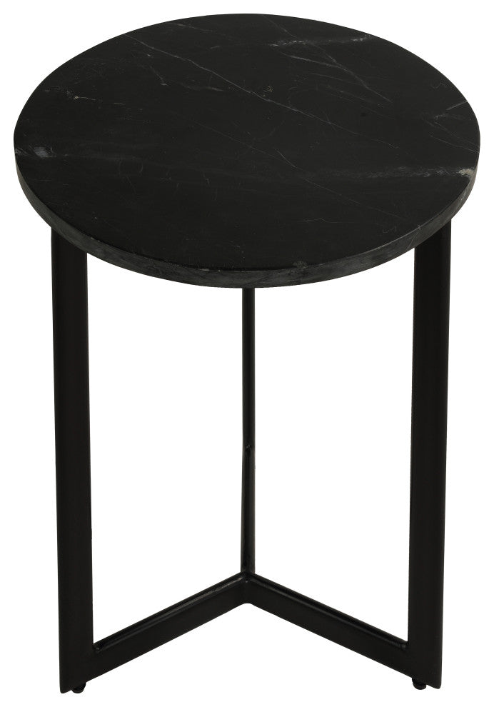 Bare Decor Apuan Accent Table, Black Metal and Marble, Round 15"