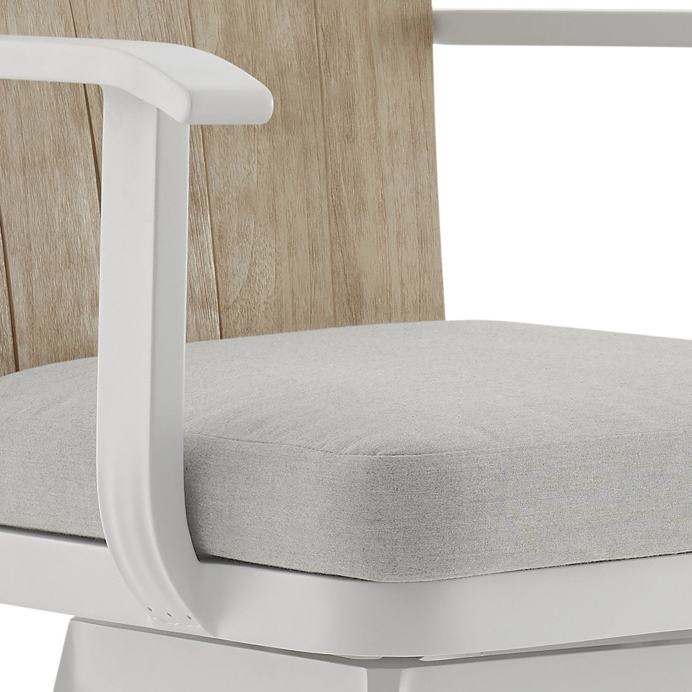 Hazel Outdoor Patio Swivel Counter Stool Aluminum Teak Wood/Argent Gray Cushions