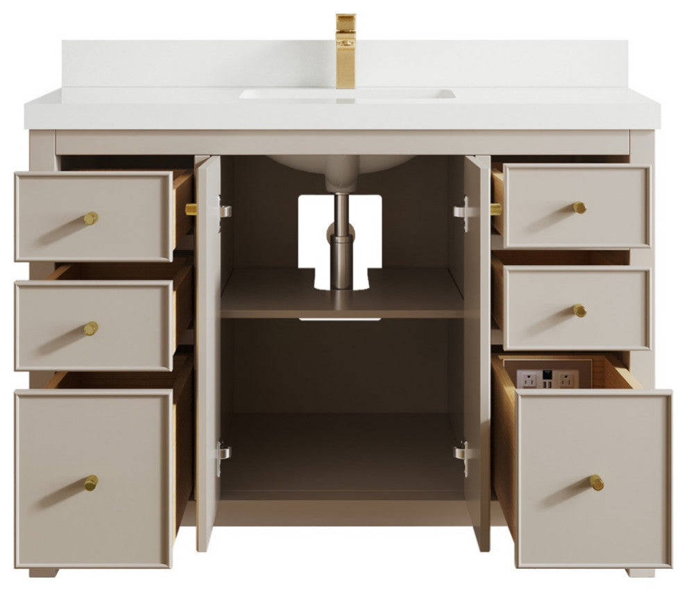 Chicago 48" Single Sink Bathroom Vanity, Fine Grain 2" White Quartz