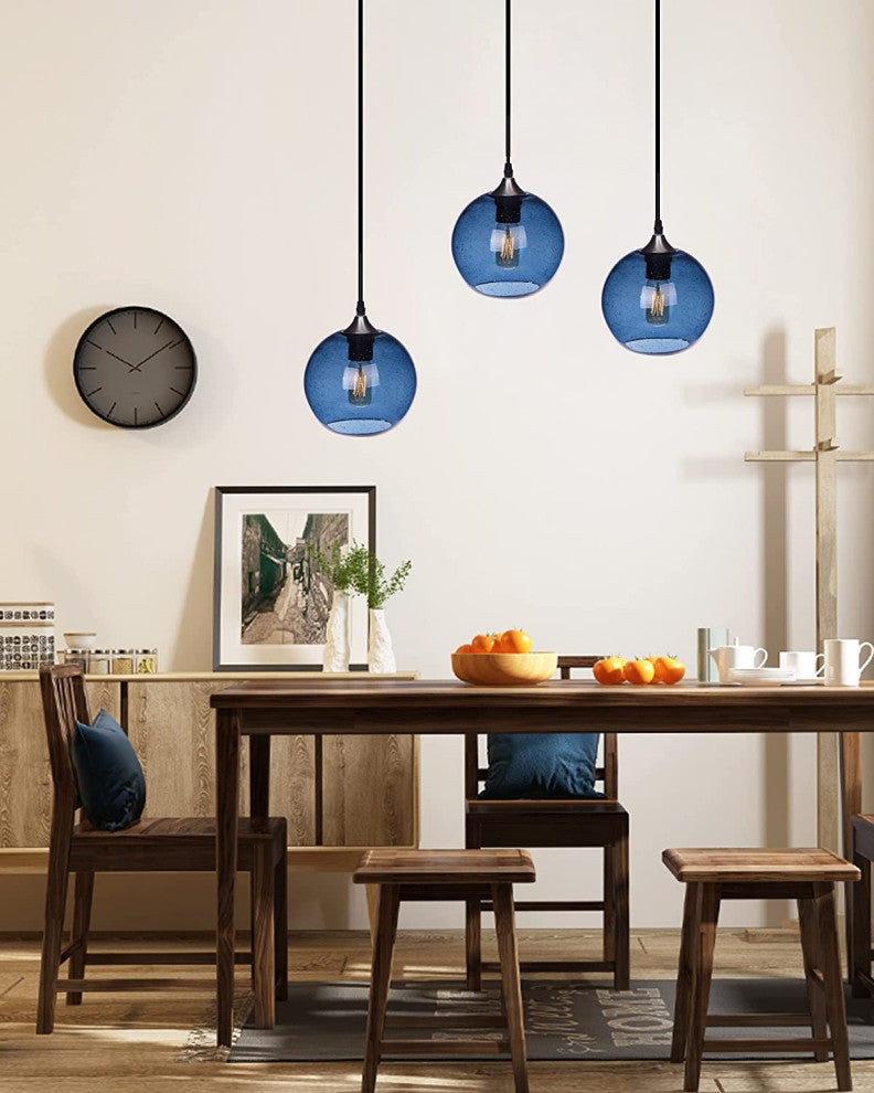 Blue Glass Pendant Light Globe Hanging Pendant Lamp for Kitchen
